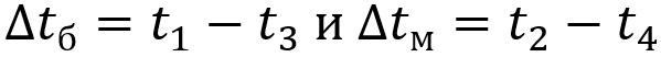Больший и меньший перепады температур при прямотоке