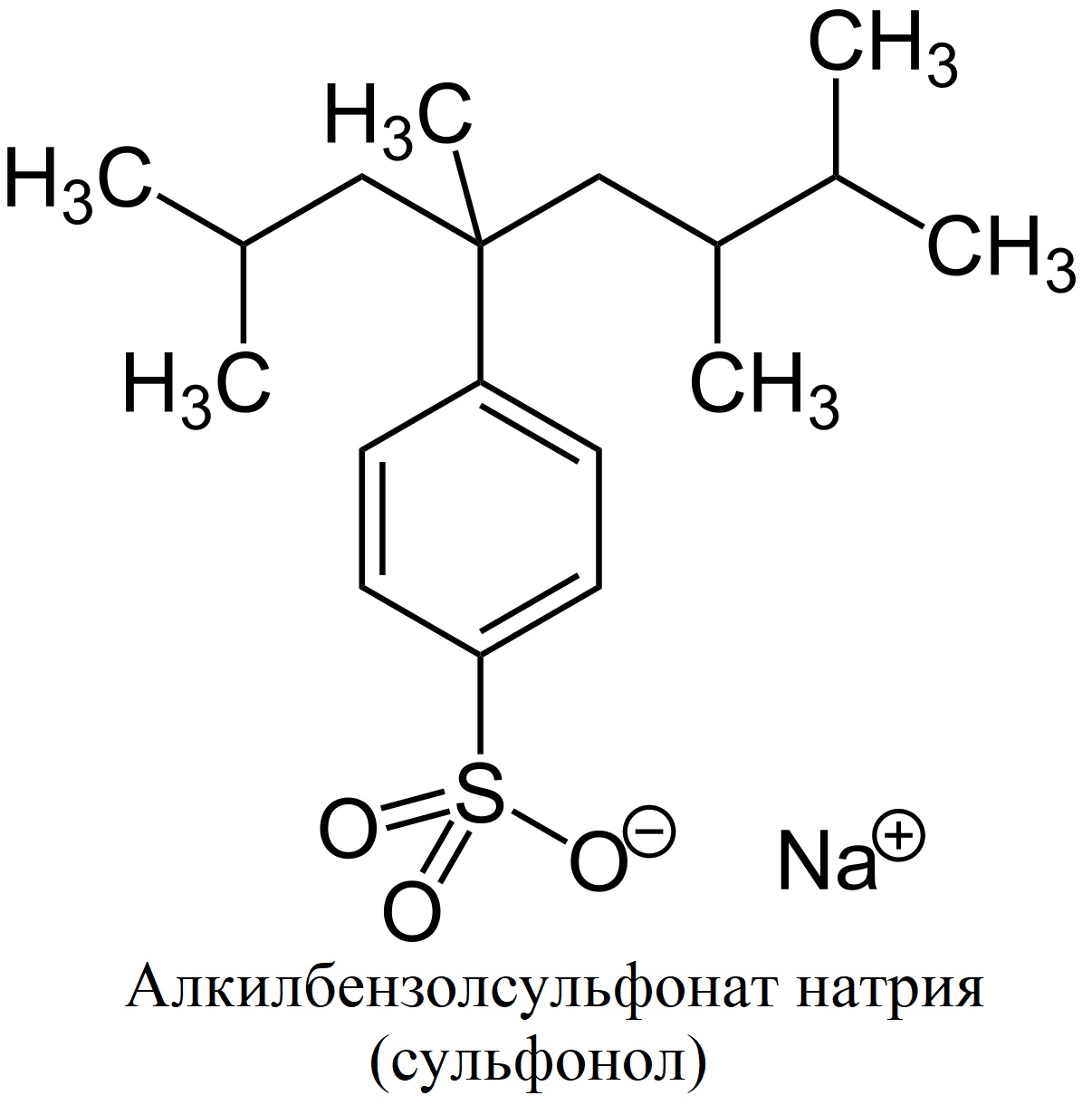 Формула сульфонола (алкилбензолсульфоната натрия)